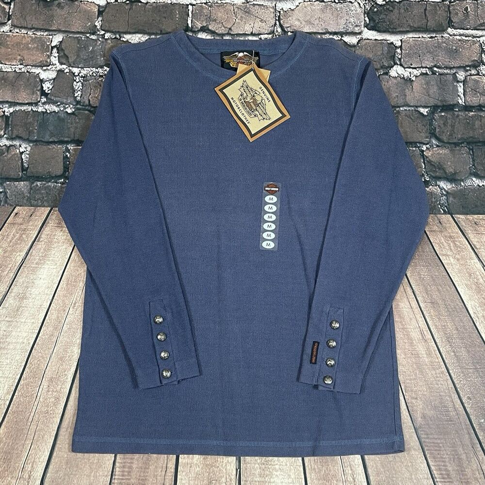 Women’s Harley Davidson Long Button Sleeve Blue Shirt Size Medium NWT
